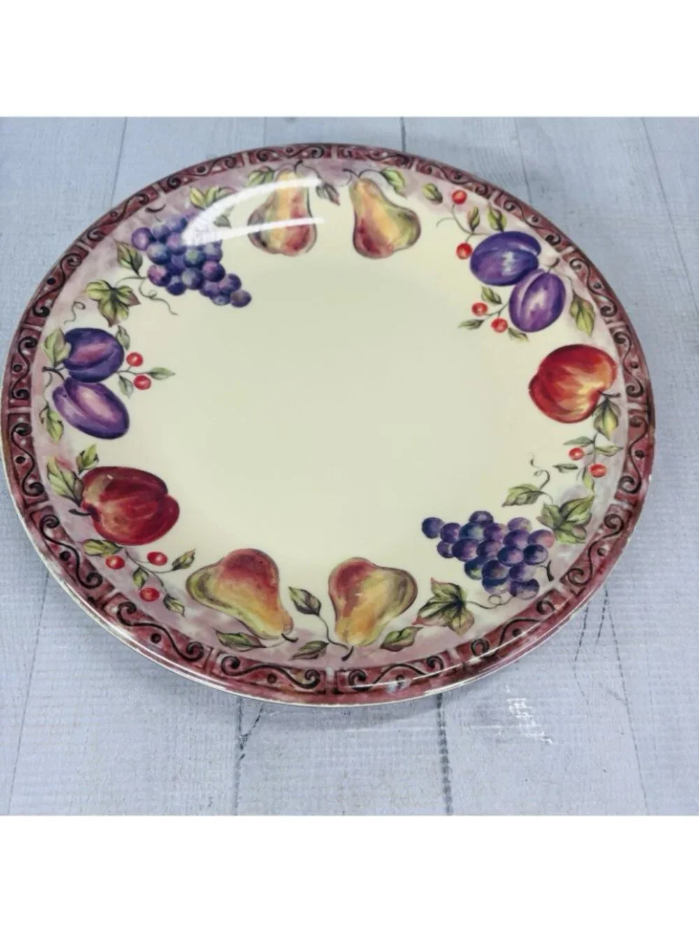 JC Penny Home Collection FRUIT MULTI Purple Melamine Round Dinner Plates Set 4